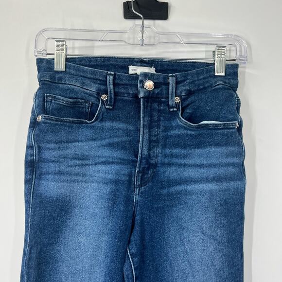 Good American Good Waist High Rise Skinny Jeans Raw Hem - Picture 2 of 8